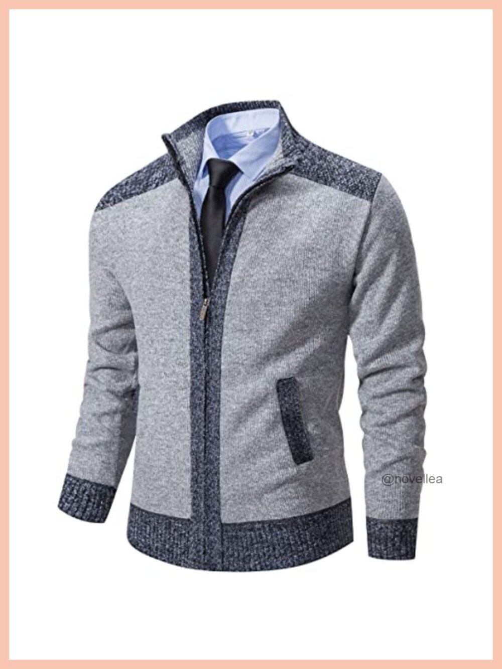 Men's Full Zip Knit Cardigan Sweater Stand Collar Plaid Lined
